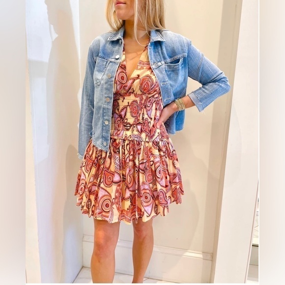 NEW A.L.C Luna Smocked Dress Nude Peach Multi 12 - Picture 4 of 16